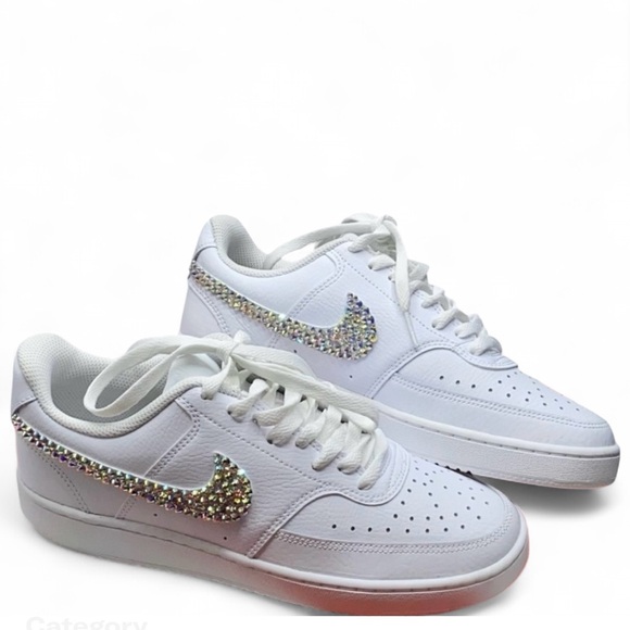 Nike Court Vision Low Tops All Sizes Luxe Crystals Ticks New In Box - Picture 2 of 6